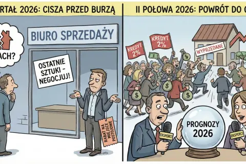 I kwartał 2026: cisza przed burzą, klient myśli "krach?", sprzedawca zniżki. II połowa 2026: powrót do gry, kredyt 2%, ceny mieszkań w górę.