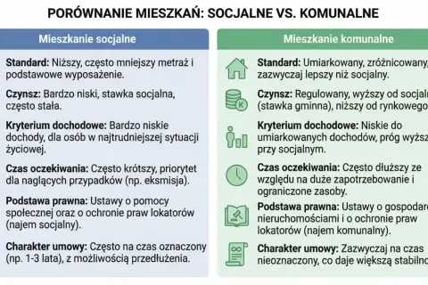 Porównanie mieszkań: socjalne vs komunalne. Dowiedz się, jak otrzymać mieszkanie komunalne, jakie są jego kryteria i czas oczekiwania.