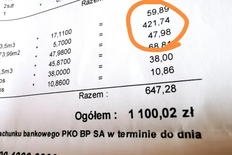 Rachunek za ogrzewanie miejskie. Wartość 421,74 zł to koszt ciepła dostarczonego do mieszkania.