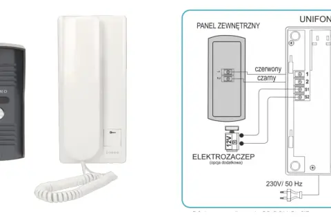 Schemat podłączenia domofonu Zorno. Dowiedz się, jak zresetować domofon, podłączając panel zewnętrzny do unifonu i zasilania.
