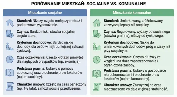Porównanie mieszkań: socjalne vs komunalne. Dowiedz się, jak otrzymać mieszkanie komunalne, jakie są jego kryteria i czas oczekiwania.