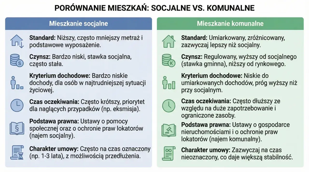 Porównanie mieszkań: socjalne vs komunalne. Dowiedz się, jak otrzymać mieszkanie komunalne, jakie są jego kryteria i czas oczekiwania.