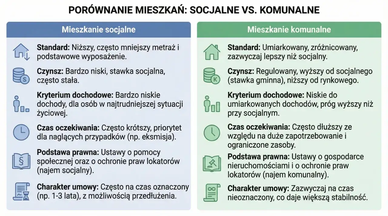 Porównanie mieszkań: socjalne vs komunalne. Dowiedz się, jak otrzymać mieszkanie komunalne, jakie są jego kryteria i czas oczekiwania.